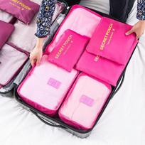 6pcs Travel Waterproof Clothes Storage Bags Luggage Organizer Pouch Packing Cube rožinė raudona spalva