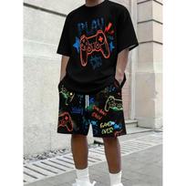 Men's Summer Colorful Gaming Style Short Sleeve Shorts Set S