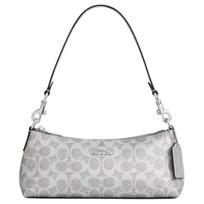 Coach Charlotte 25 reljefinis pasirašytas nuimamas rankenos odinis pečių krepšys vidutinio dydžio moteriškas pečių krepšys sidabrinis CCL40-SVYGP Basic Set (Bag+Dust Bag) gray