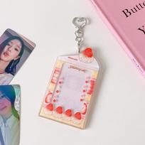 Kpop Idol Photocard Holder Keychain Acrylic Clear Card Sleeve Cover Kawaii Cake Dessert Shape Bag Pendant Korean Stationery