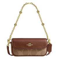 COACH Hailey 20 metal accessories brand logo design leather shoulder bag small size women's brown auksas