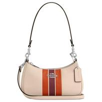 COACH Teri 19 Stripe Contrast Design Pebbled Leather Underarm Shoulder Bag Mini Women’s Beige and Multicolor smėlis