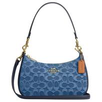 COACH shoulder bag Teri 24 Classic Logo Pendant Decorated Branded Presbyopia Detachable Strap Top Zipper Closure Denim and Cowhide Crossbody Medium mėlyna