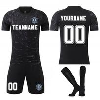 Men Soccer Uniform Set Short Sleeve Shirt Shorts and Long Socks Breathable Quick Dry Athletic Sportswear for Training Match Team 16 juoda