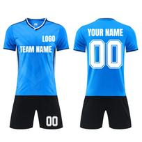 Custom DIY Soccer Uniform Set Two Piece Sportswear Breathable Short Sleeve Jersey and Shorts for Team Training and Matches L mėlyna
