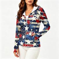 Women's Fashion Zip Up Hoodie Lightweight Long Sleeve Hooded Jacket with Pockets Printed Casual Outerwear for Sun Protection M