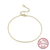 Effie Queen 925 Sterling Silver 1mm Link Chain Anklet for Women Simple Stylish Adjustable Waterproof Summer Beach Jewelry SA06