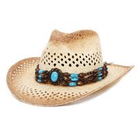 Western Cowboy Hat for Men Hollow Wide Brim Women Riding Cowgirl Straw Hats Summer Sun Hat 56-58cm chaki