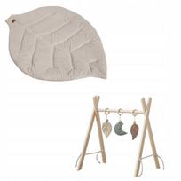 Stojak Edukacyjny Baby Gym Gimanstyczny + Materac Mata Liść Velvet Beż