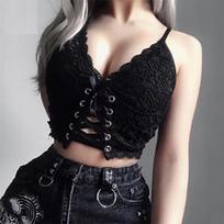 Madingi V kaklo nėriniuoti Bralette Crop viršutiniai apatiniai didesnio dydžio S-5XL M juoda
