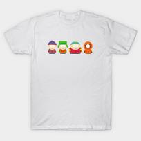 Men Black Print T-shirt South Park Main Four No-Cut Transfer Paper Print Cotton Tshirt 2XL balta