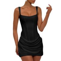 Ladies' Casual Slim Fit Fishbone Desire Suspender, Hip Hugging Dress, Short Skirt L juoda