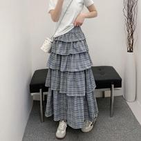 Women's Retro Plaid A-line Skirt: Spring/Summer High Waist, Fluffy, Slimming Design for Commuting & Dating S