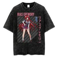 High School DxD Rias Gremory Vintage Anime T-Shirt, Unisex Otaku Streetwear Tee, Washed Cotton Casual Short Sleeve Top L