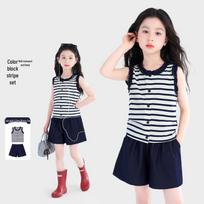 TUTU Little Elephant Girls' Sleeveless Striped Top & Shorts Set 110 tamsiai mėlyna spalva