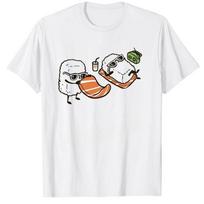 Funny Cartoon Sushi Unisex Black White TShirt Short Sleeve Tee Shirts O Neck Tops Tshirt Harajuku Streetwear T Shirt S