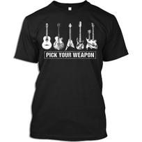 Guitarists Tshirt Cool Vintage Guitars Pick Your Weapon Musician Guitars Band Gift T-Shirt for Men Women, Black, Small S įvairiaspalvis