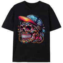 Hip-Hop Graffiti Paisley Skull Summer T-Shirt, Men's Unisex Streetwear Graphic T S įvairiaspalvis