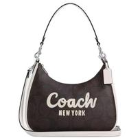 COACH Teri 29 Iconic Classic Print Coated Canvas Hobo Crossbody Shoulder Bag Large Women's Walnut and Chalk rožinė