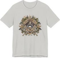 Skull and Crossbones Floral Emblem T-Shirt Nautical Pirate Tee Art-45 S įvairiaspalvis
