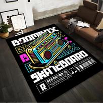 Colorful Boombox Carpet with Skateboard Text Retro Style Rug Suitable for use as an anti-slip for living room bedroom sofas 40x60cm( 15x23in )