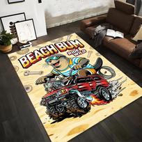 Beach Bum Cartoon Seal Driving Red Jeep on Beige Background Carpet Suitable for use as an anti-slip for living room bedroom sofas 40x60cm( 15x23in )