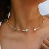 Korean Style Heart Collar Choker Gold and Silver Open Collar Necklace Large Pearls Necklace  Ladies Gold-Heart