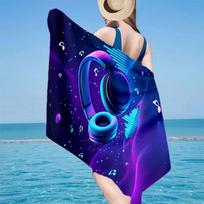 Music Waves Headphones Beach Towel, Super Soft Microfiber, Gift for Her/Him, Birthday, for Pool, Beach, Travel, Home Decor Fan gifts 70cmx140cm(27x55inch)