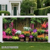 2D Flat Printing Garden Backdrop, Lush Flower Bed on Bamboo Fence Photography Background for Events 47.2x31.5inch/120*80cm