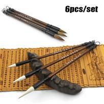 6pcs/set White Woolen Stationery Brush Pen Writing Brush Chinese Calligraphy Brown Weasel Hair ruda