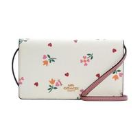 COACH Anna 20 Love Flower Print Flap Coated Canvas and Leather Crossbody Bag Small Women's Pink and White Color Blocking balta
