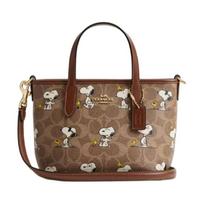 COACH PEANUTS joint model City 15 classic printed logo artificial leather Tote bag Tote bag shopping bag shoulder crossbody handbag mini women's brown ruda