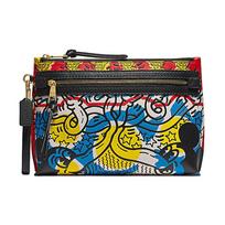COACH Disney x Keith Haring Collaboration Academy 30 Graffiti Print Leather Clutch Large Women's Black Color Blocking juoda