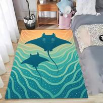Coastal Beach Area Rug Cartoon Ocean Wave Manta Design Soft Washable Floor Mat for Nautical Living Bedroom Kids Playroom 40cm x 60cm