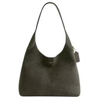 COACH Brooklyn 34 Gold Logo Underarm Bag Suede Shoulder Bag Large Women's Olive Green auksas