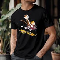 Retro Cartoon Boy And Tiger T-shirt Wagon Ride Graphic Aesthetic Comic Gift Tee S