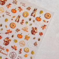 Self-Adhesive Nail Art Stickers Waterproof Pine Cones Fallen Leaves Design 5D Embossed Design Long Lasting Fall Design Stickers