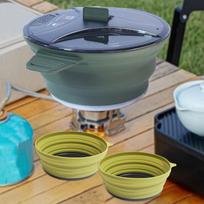 Picnic Pot and Bowls Set Camp Mess Kit Folding Reusable Portable Practical Cooking Cutlery for