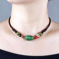 GEMCHIC Women's Ethnic Style Handwoven Turquoise Choker Necklace with Bodhi Beads Vintage Collarbone Chain Jewelry
