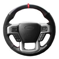 Automobilio vairo apdangalas Juodas natūralios odos zomšas Ford F-150 F150 King Ranch Lariat Platinum XL XLT 2015 2016 2017 Style 1