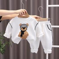 Korean Kids' Autumn Bear Sweatshirt & Sweatpants Set – Cartoon Two-Piece Long Sleeve Outfit Size 80 juoda