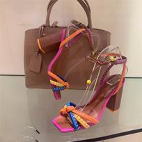 New Style Luxury Women Sandals Color Blocking Designer Brand Women's Shoes Thick with High Heel Sandals Female Casual 35 raudona