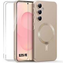 Magnetinis dėklas - BOOLING - skirtas Samsung Galaxy S25 FE - Auksinis silikonas - 2 grūdinti stiklai auksas