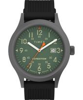 Timex Expedition Scout Watch 40mm Black Case and Dial Olive Leather Slipthrough Strap