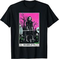 Funny Tarot Card Deadlifts Gym Workout Occult Reader Black T-Shirt - Classic Fit Unisex T-Shirt S įvairiaspalvis
