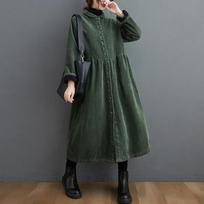 Loose Single-breasted Plus Velvet Thick Corduroy Windbreaker Jacket Women Winter Long Sleeve Warm Outerwear S žalia