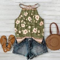 Women's Bohemian Floral Print Sleeveless Tank Top Summer Casual Beachwear Lightweight Loose Fit Blouse with Adjustable Straps M