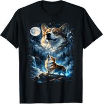 Corgi Howling at Moon T-Shirt S įvairiaspalvis