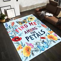 Floral Carpet with 'Find Me Among the Petals' Text and Butterflies  Suitable for use as an anti-slip for living room bedroom sofas 40x60cm( 15x23in )