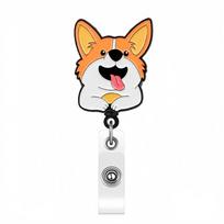Corgi Dog Badge Reel Retractable ID Badge Holder Candy Color Embroidery Patch With 360 Rotating Alligator Clip Name Holder